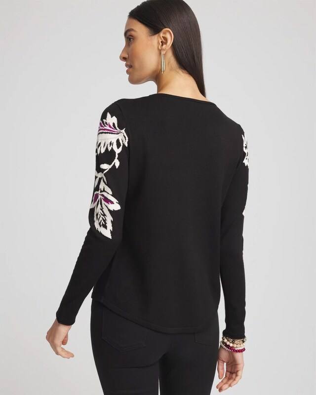 Floral Intarsia Pullover Sweater - image 3